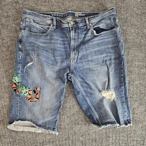 Sean John Jeans Shorts Mens 38 Mercer Slim Straight Snake Embroidered Distressed
